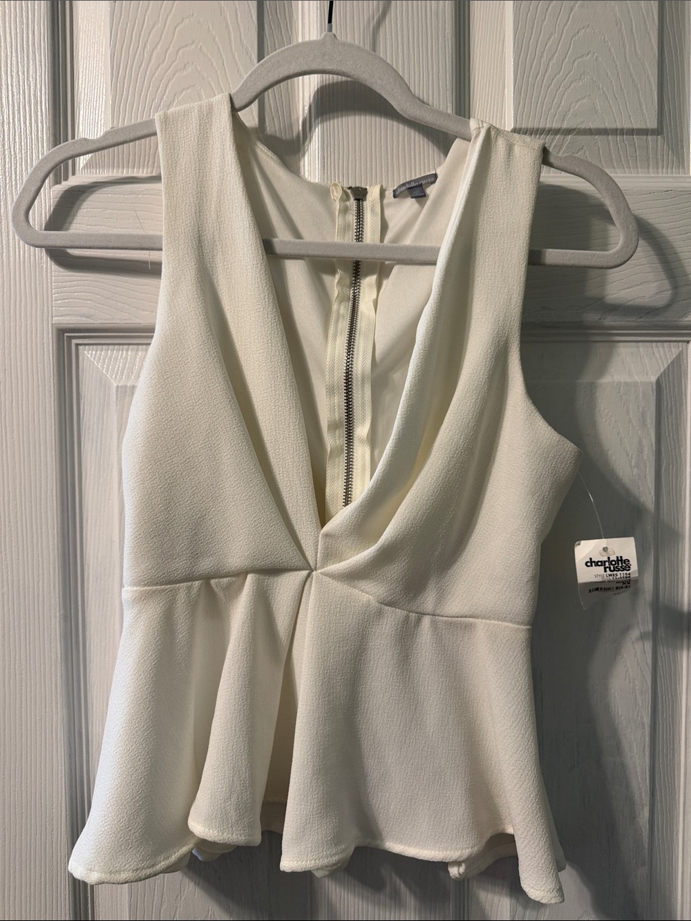 Charlotte Russe Cream Sleeveless Peplum V-Neck Dress